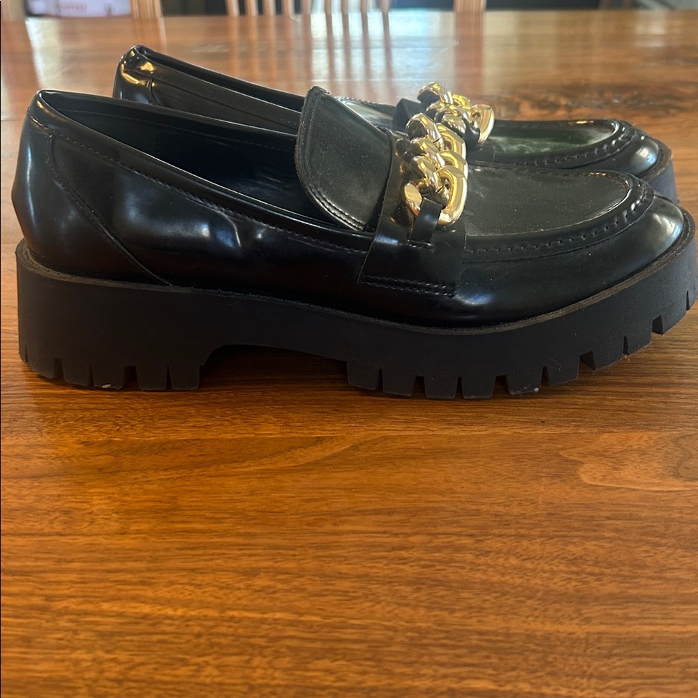Guess  Black Loafers with Gold Chain Accent - Picture 3 of 3